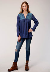 Roper Womens Long Sleeve Cotton Crepe Emb Blouse Blouse - Flyclothing LLC