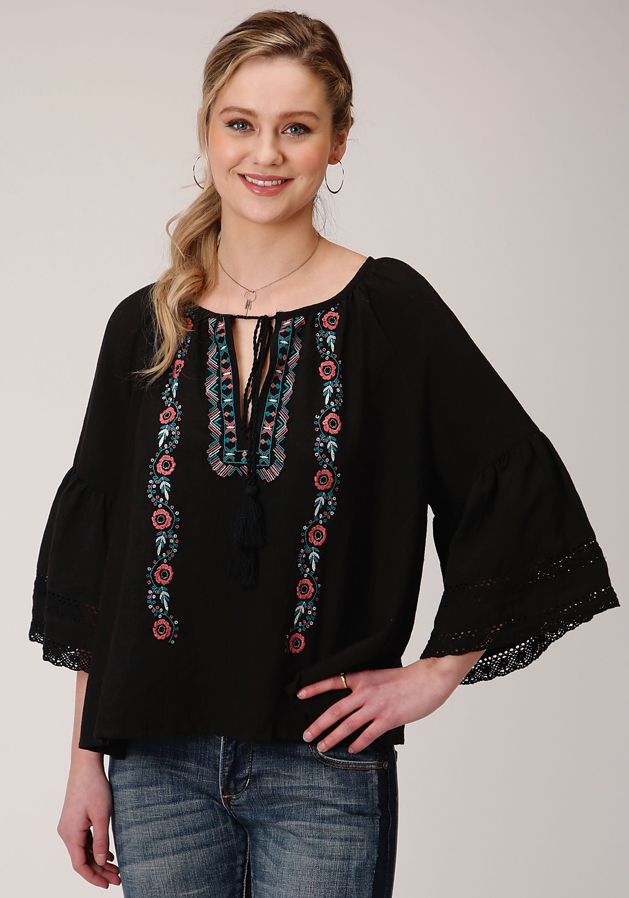 Roper Womens Long Sleeve Cotton Blend Blouse - Roper