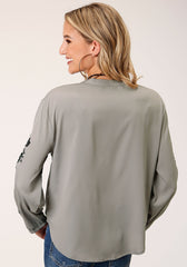 Roper Womens Long Sleeve Poly Crepe Vneck Placket Blouse - Flyclothing LLC