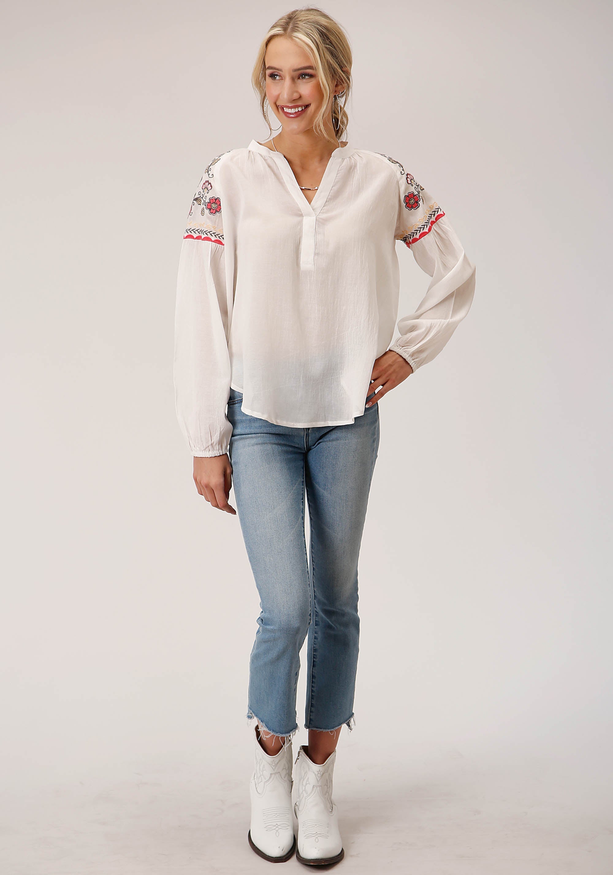 Roper Womens Long Sleeve Cotton Viscose Peasant Blouse - Flyclothing LLC