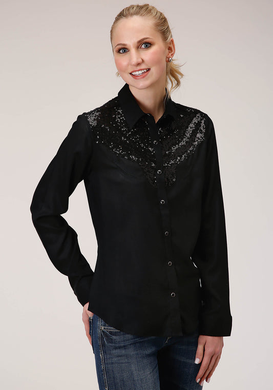 Roper Womens Long Sleeve Solid Rayon Western Blouse - Roper