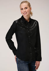 Roper Womens Long Sleeve Solid Rayon Western Blouse