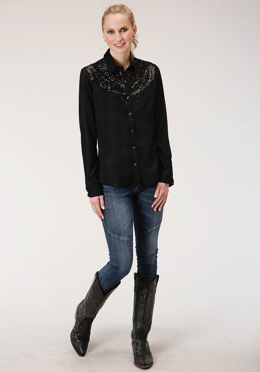 Roper Womens Long Sleeve Solid Rayon Western Blouse - Flyclothing LLC