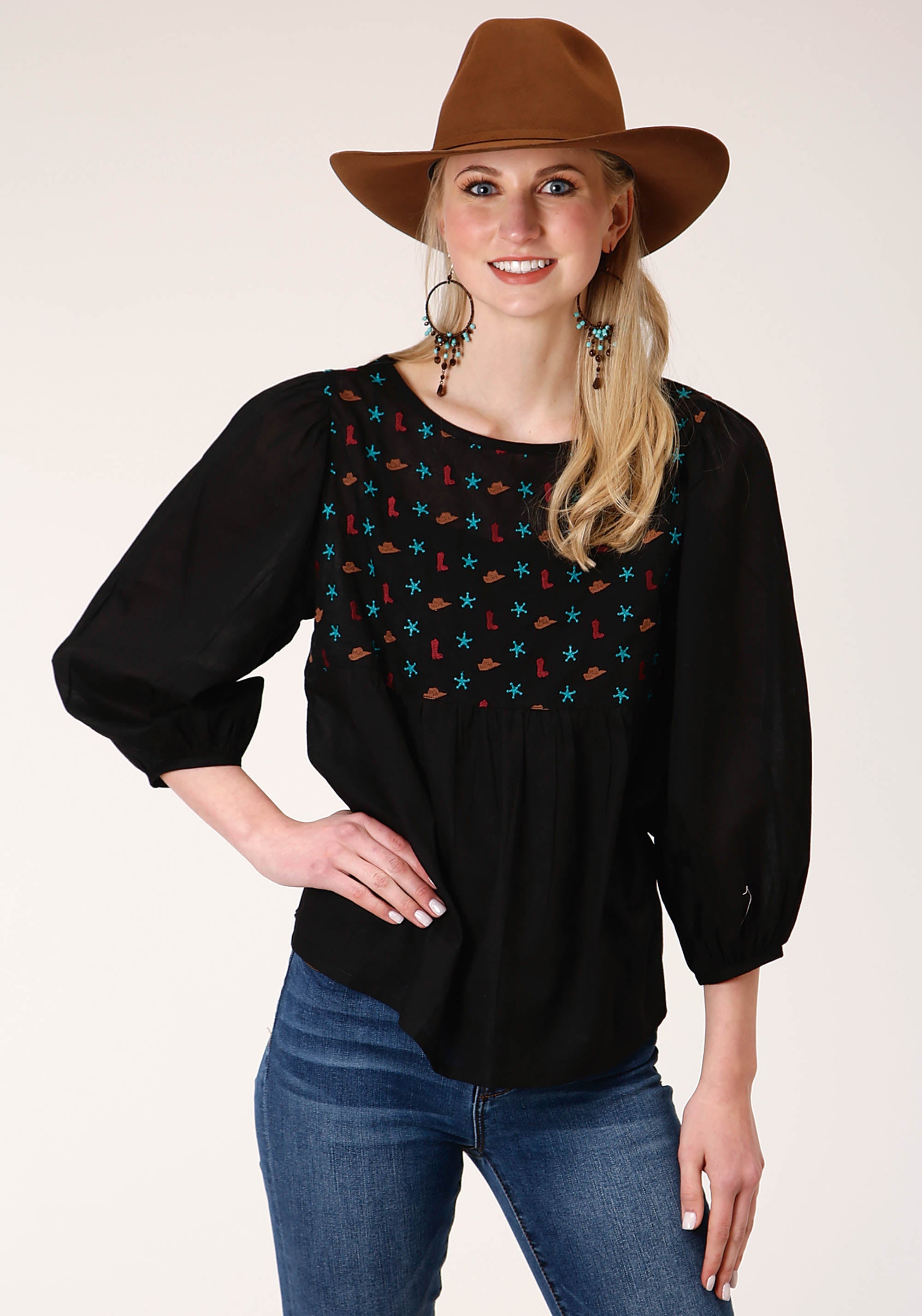 Roper Womens Long Sleeve Cotton Peasant Blouse