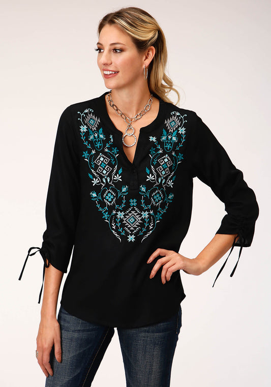 Roper Womens Long Sleeve Rayon Challis Peasant Blouse