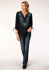 Roper Womens Long Sleeve Rayon Challis Peasant Blouse - Flyclothing LLC