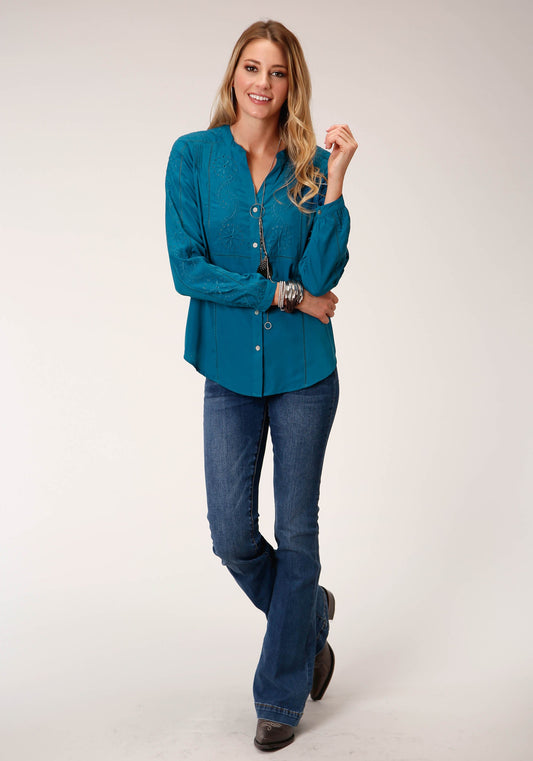 Roper Womens Long Sleeve Shirt Button Poly Crepe - Flyclothing LLC