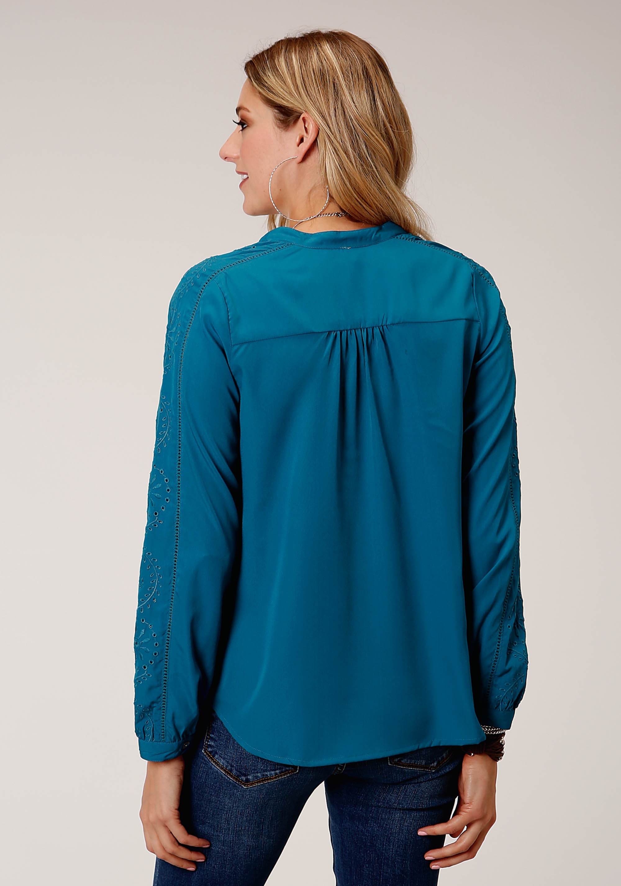 Roper Womens Long Sleeve Shirt Button Poly Crepe - Flyclothing LLC