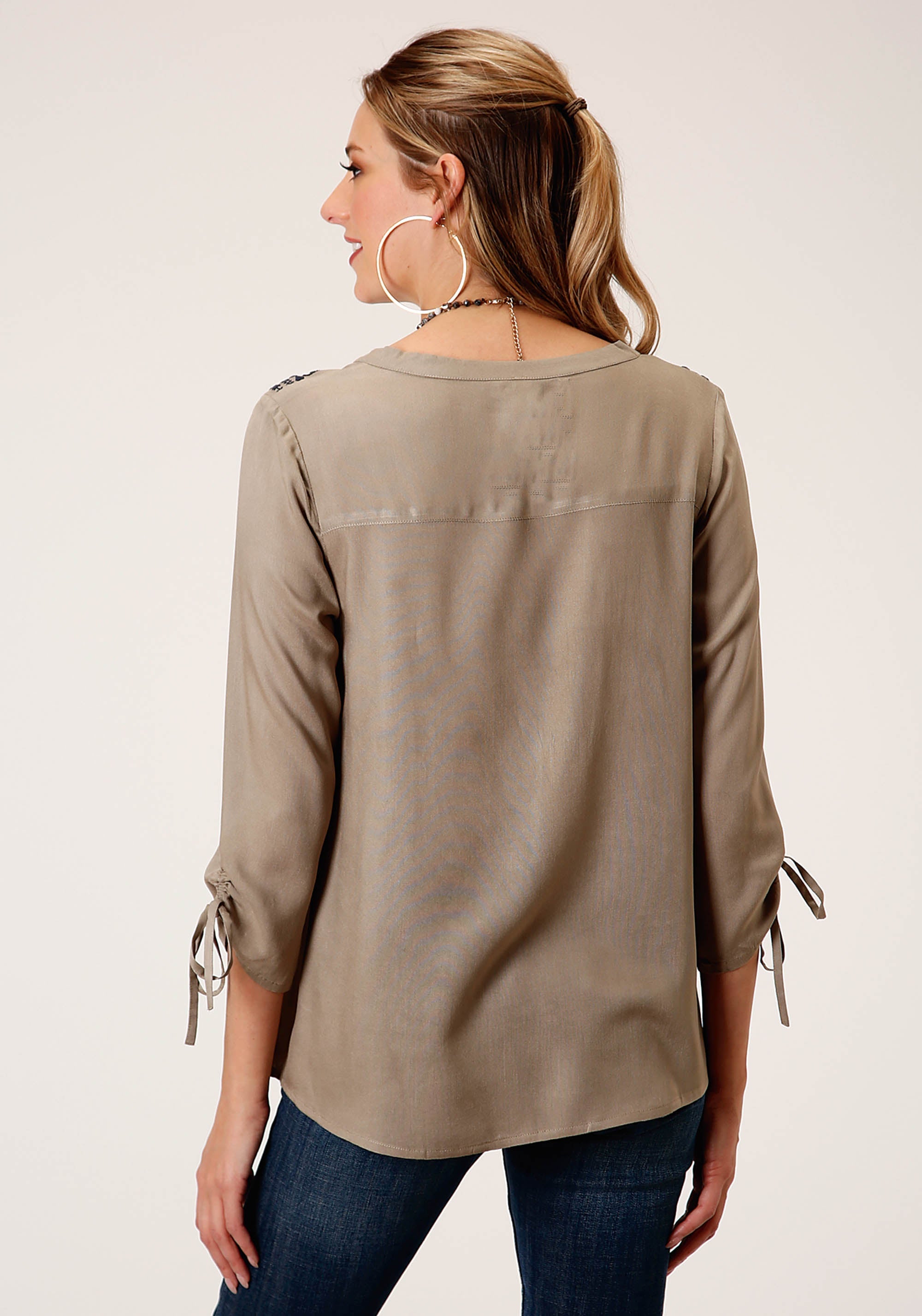 Roper Womens Long Sleeve Rayon Challis Peasant Blouse - Flyclothing LLC