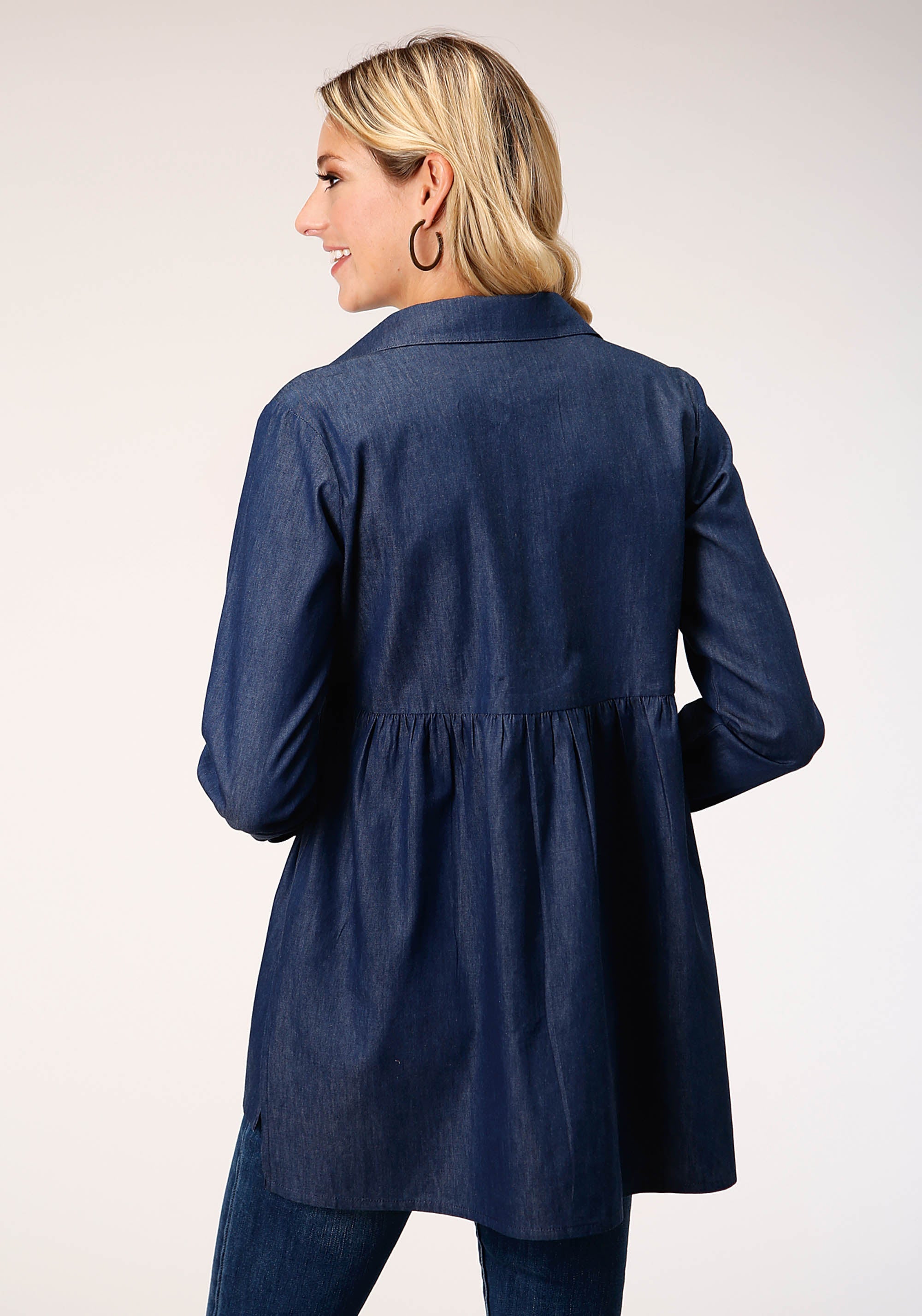 Roper Womens Long Sleeve Indigo Denim Tunic Blouse - Flyclothing LLC