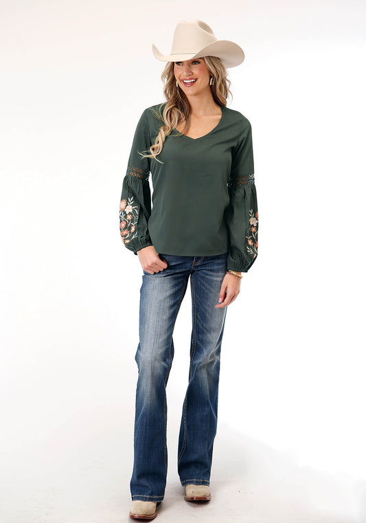 Roper Womens Long Sleeve Charcoal Grey Poly Crepe Blouse - Flyclothing LLC