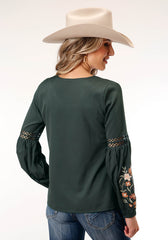 Roper Womens Long Sleeve Charcoal Grey Poly Crepe Blouse - Flyclothing LLC