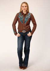 Roper Womens Long Sleeve Snap Solid Brown Rayon Shirt Western Shirt - Flyclothing LLC