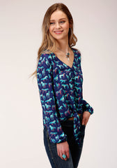 Roper Womens Long Sleeve Print Rayon Long Sleeve  Blouse - Roper