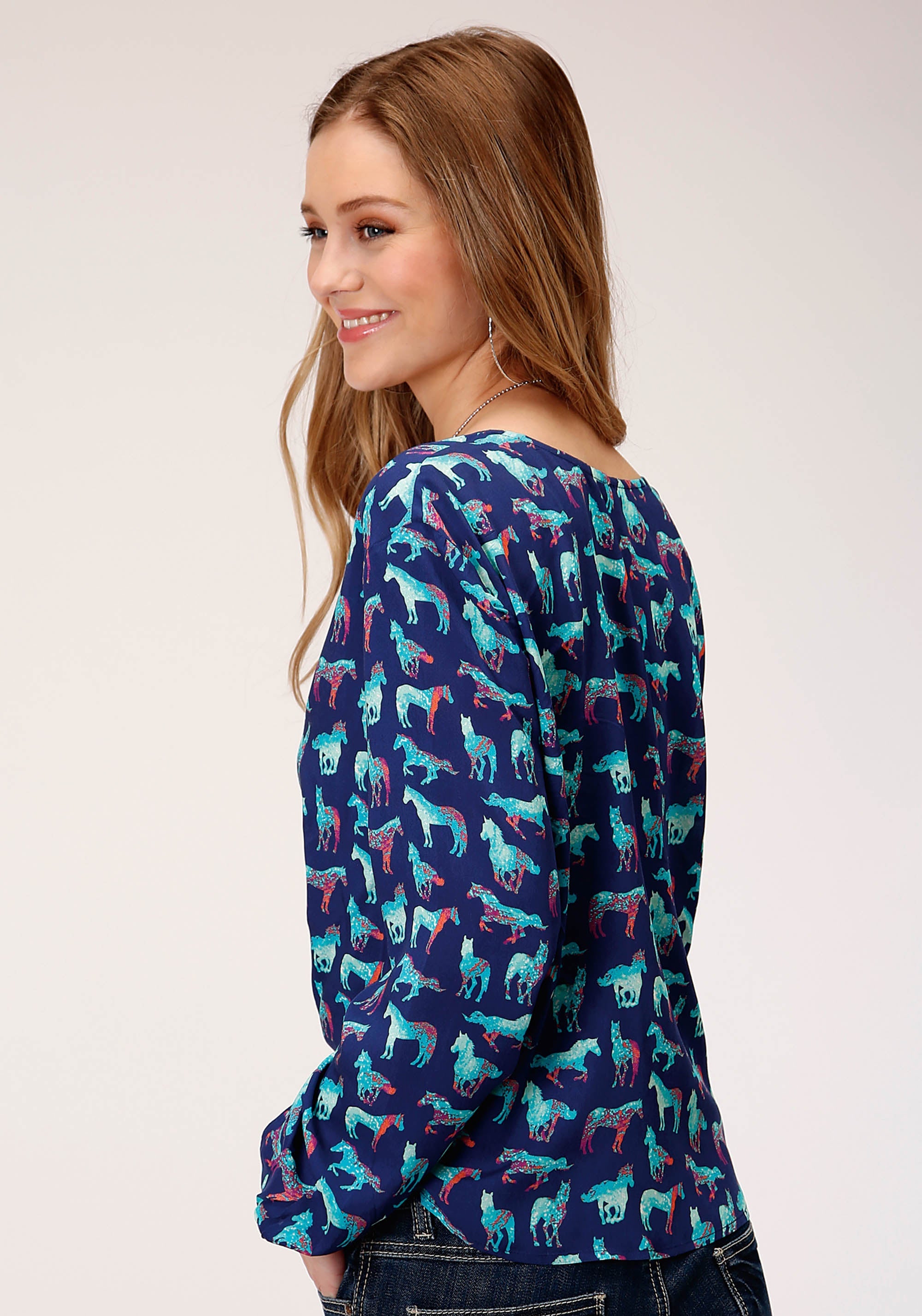 Roper Womens Long Sleeve Print Rayon Long Sleeve  Blouse - Flyclothing LLC