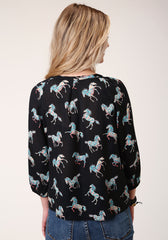 Roper Womens Long Sleeve Wild Horse Print Rayon Long Sleeve Blouse - Flyclothing LLC