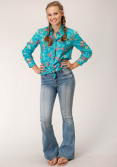 Roper Womens Long Sleeve Snap Tropical Aztec Print Rayon Western Shirt - Flyclothing LLC