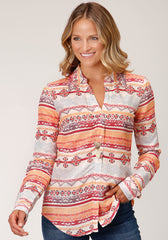 Roper Womens Long Sleeve Aztec Print Rayon Western Shirt Blouse