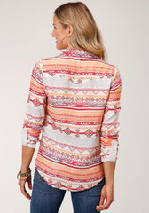 Roper Womens Long Sleeve Aztec Print Rayon Western Shirt Blouse - Flyclothing LLC