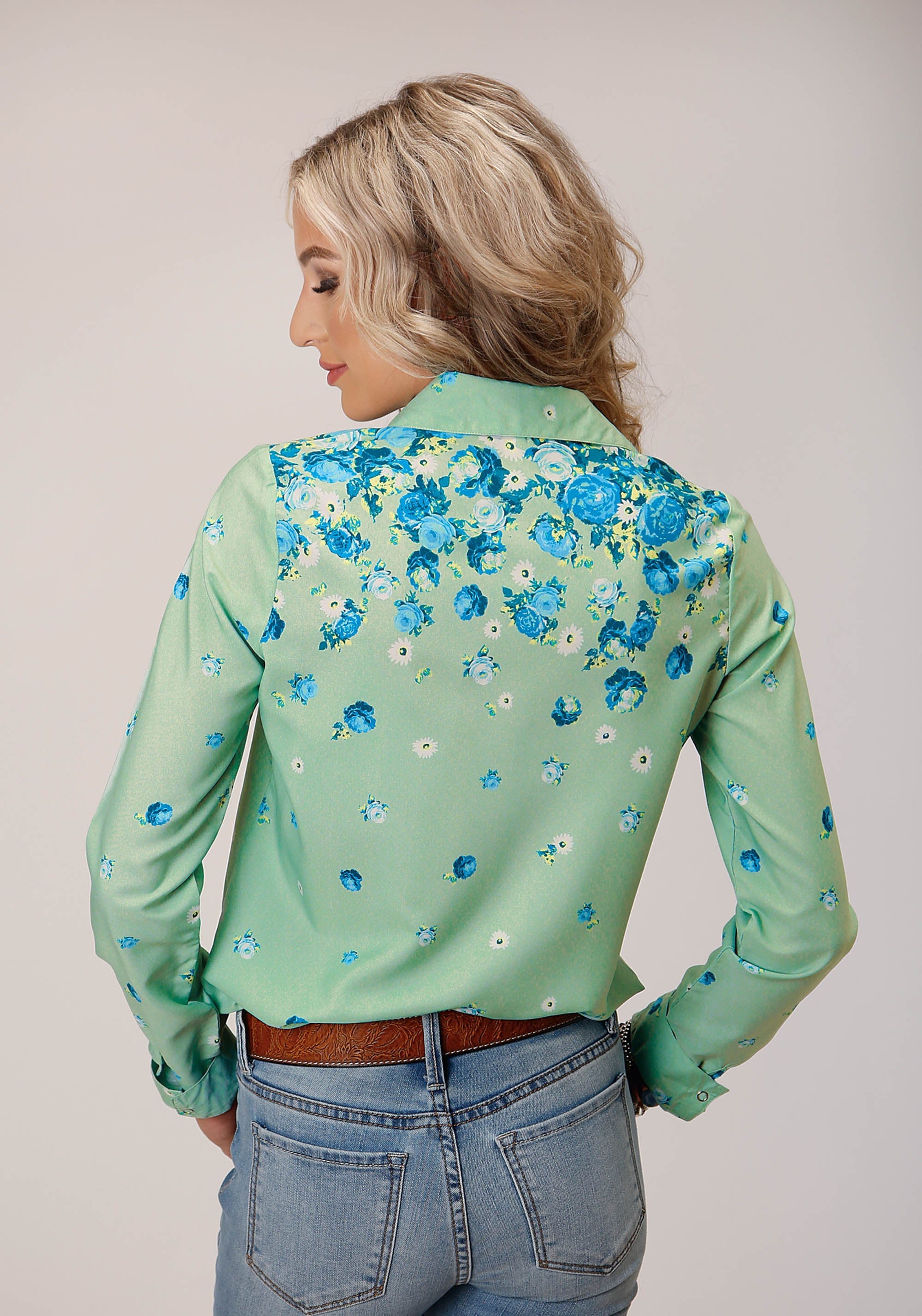 Roper Womens Long Sleeve Summer Floral Brdr Print Amer Crepe Blouse - Flyclothing LLC