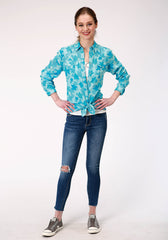 Roper Womens Long Sleeve Snap Star Printed Rayon Western Shirt - Flyclothing LLC