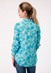 Roper Womens Long Sleeve Snap Star Printed Rayon Western Shirt - Flyclothing LLC