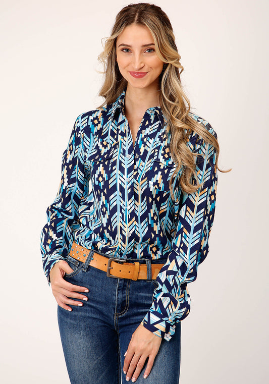 Roper Womens Long Sleeve Snap Modern Aztec Print Western Western Shirt - Roper