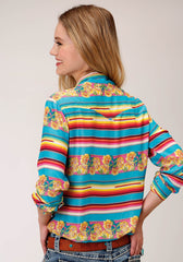 Roper Womens Blue Yellow And Red Serape Print Long Sleeve Western Shirt