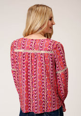 Roper Womens Long Sleeve Aztec Print Rayon Peasant Blouse - Flyclothing LLC