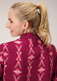 Roper Womens Long Sleeve Snap Wine Aztec Print Western Western Shirt - Flyclothing LLC