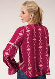 Roper Womens Long Sleeve Wine Aztec Print Peasan Blouse - Flyclothing LLC