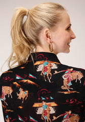 Roper Womens Long Sleeve Snap Retro Rodeo Print Western Shirt Western Shirt - Flyclothing LLC