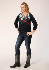 Roper Womens Long Sleeve Cowgirl Border Printed Rayon Blouse - Flyclothing LLC