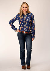 Roper Womens Long Sleeve Snap Cowboy Print Rayon Western Shirt - Flyclothing LLC