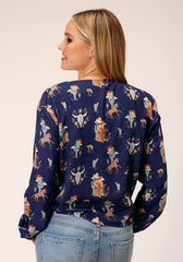 Roper Womens Long Sleeve Cowboy Print Rayon Blouse - Flyclothing LLC