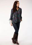 Roper Womens Purple Jewel Tone Paisley Print Long Sleeve Western Shirt