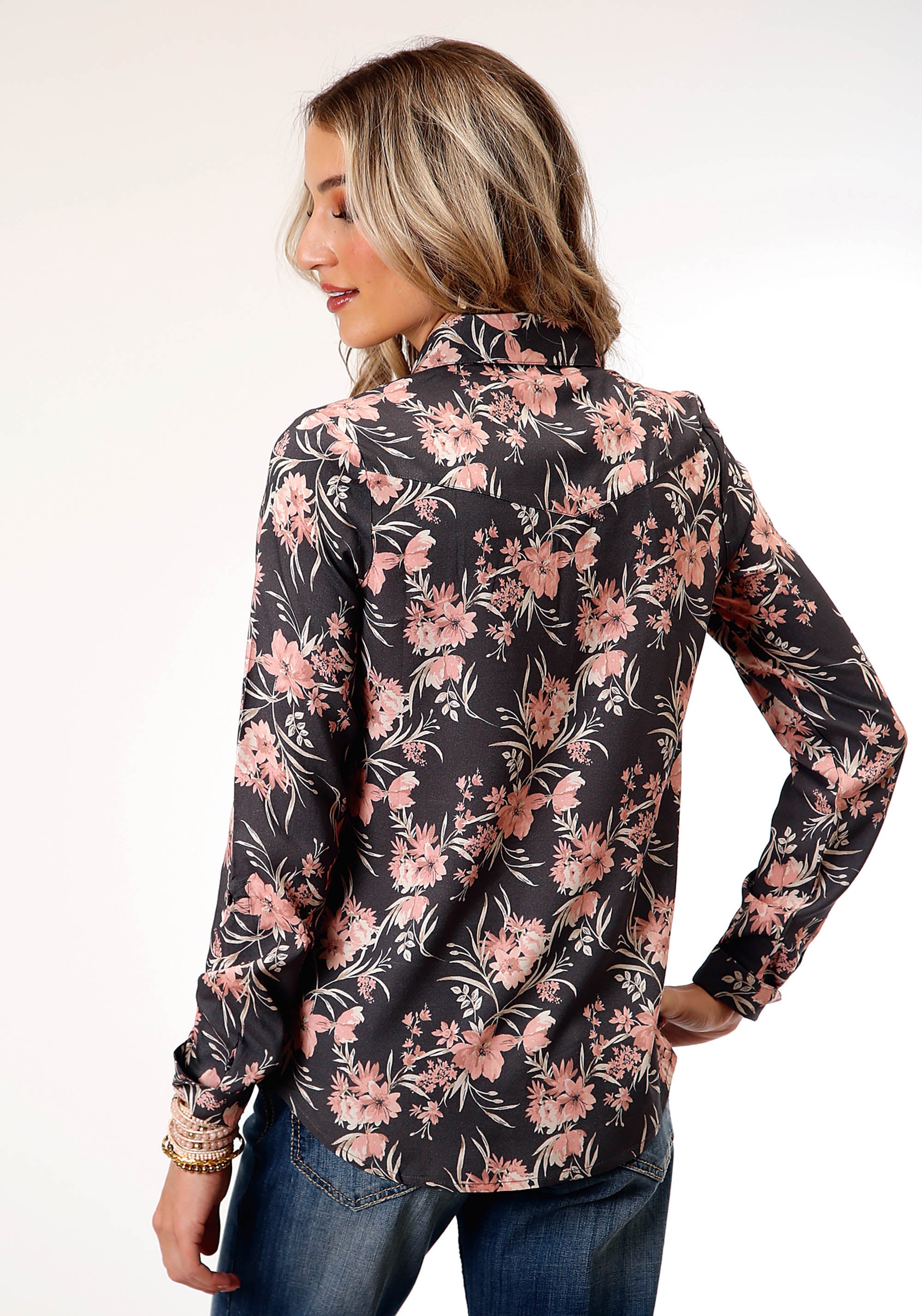 Roper Womens Long Sleeve Coral Floral Print Western Shirt Blouse - Flyclothing LLC