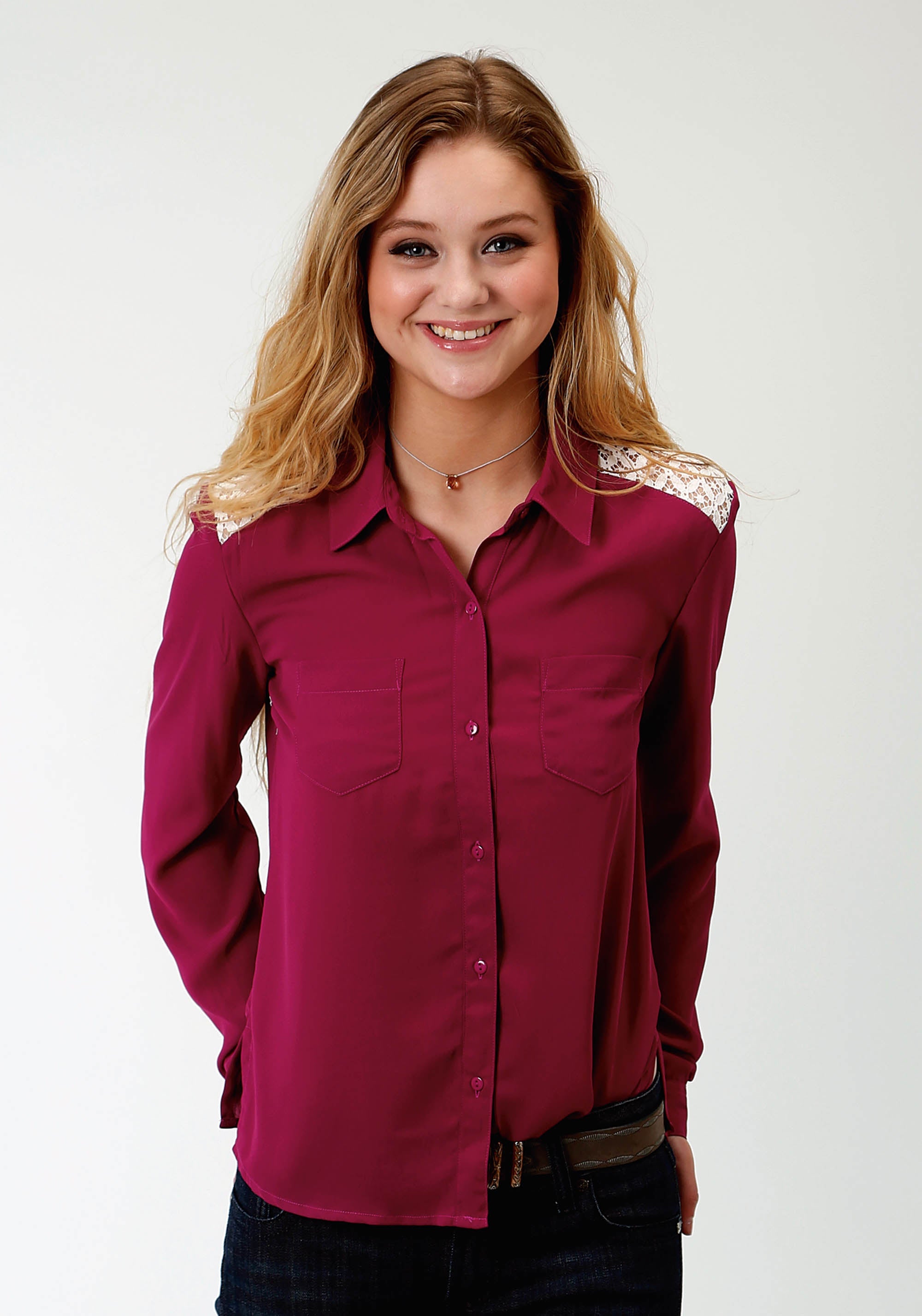 Roper Womens Wine Long Sleeve Western Shirt