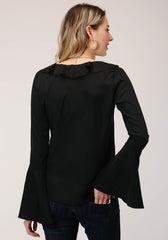 Roper Womens Long Sleeve Solid Poly Crepe Peasant Blouse - Flyclothing LLC