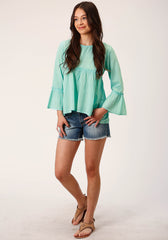 Roper Womens Long Sleeve Cotton Dip Dye Turquoise Blouse - Roper