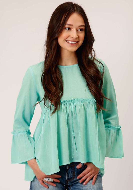 Roper Womens Long Sleeve Cotton Dip Dye Turquoise Blouse - Roper