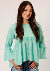 Roper Womens Long Sleeve Cotton Dip Dye Turquoise Blouse - Roper