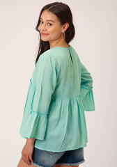 Roper Womens Long Sleeve Cotton Dip Dye Turquoise Blouse - Roper