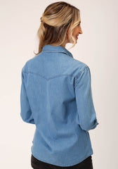 Roper Womens Long Sleeve Medium Blue Denim Long Sleeve Wstn Shirt Blouse - Roper