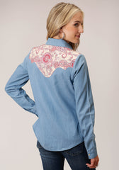 Roper Womens Long Sleeve Snap Denim Retro Shirt Western Shirt - Flyclothing LLC