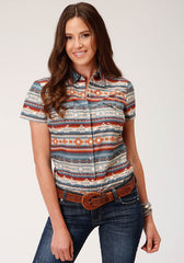 Roper Womens Long Sleeve Snap Sandstone Aztec Print Western Shirt