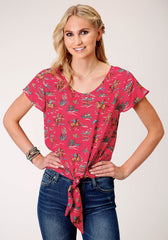 Roper Womens Short Sleeve Red Western Print Short Sleeve  Blouse