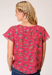 Roper Womens Short Sleeve Red Western Print Short Sleeve  Blouse - Flyclothing LLC