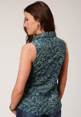 Roper Womens Sleeveless Snap Lucky Tropical Print Western Shirt - Flyclothing LLC