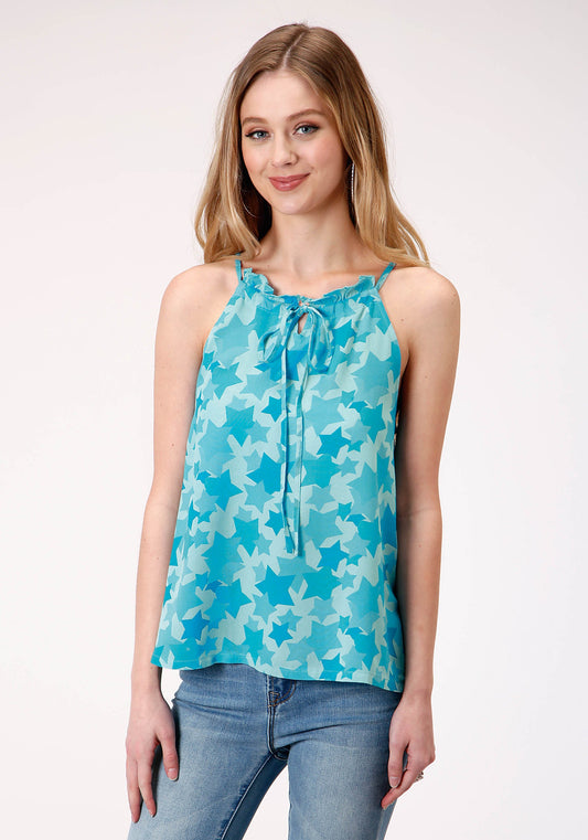 Roper Womens Sleeveless Star Printed Strappy Tank Blouse - Roper